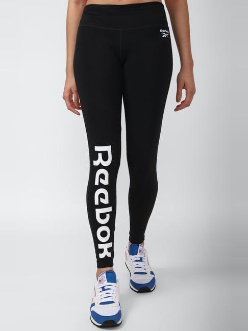 reebok black cotton printed sports tights