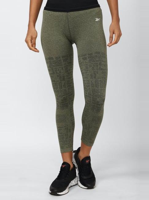 reebok green self pattern sports tights