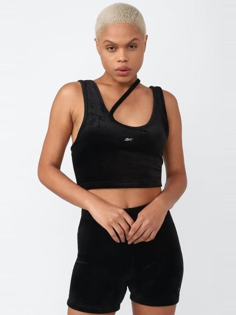 reebok black regular fit cropped tank top