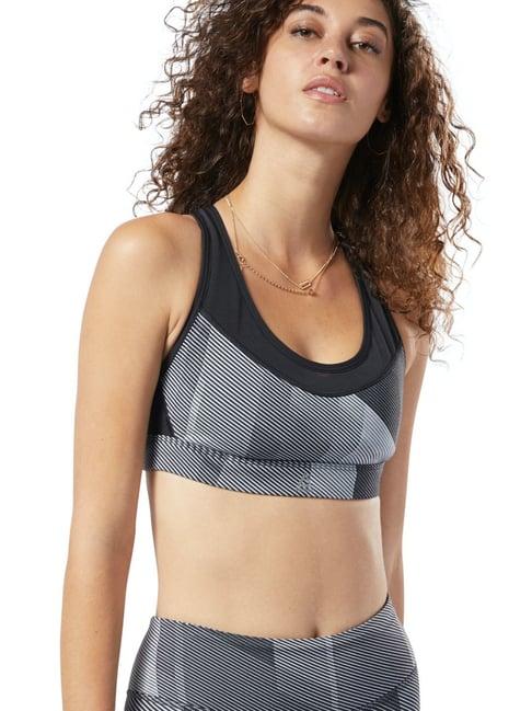 reebok grey striped sports bra