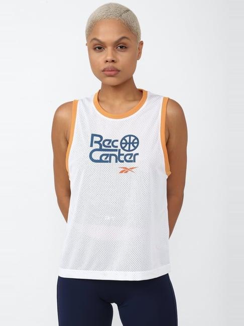 reebok white printed tank top