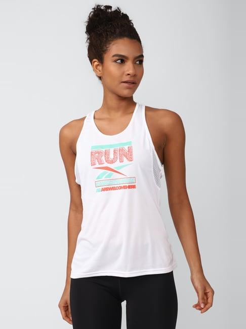 reebok white printed tank top