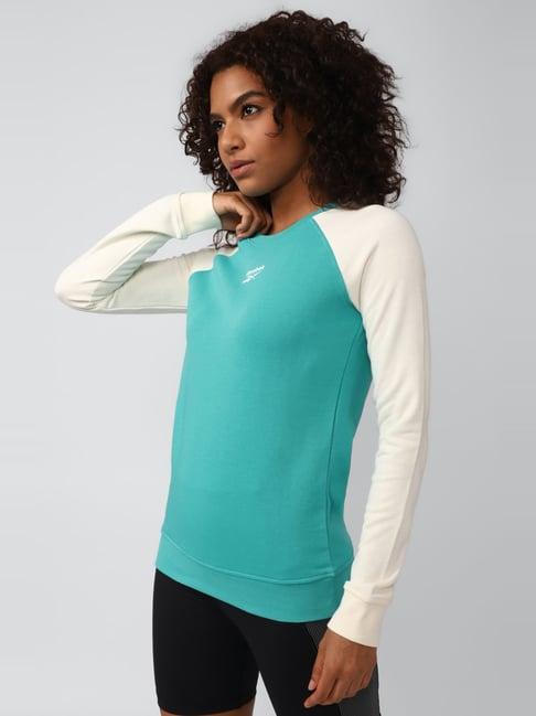 reebok green & white cotton color-block sweatshirt