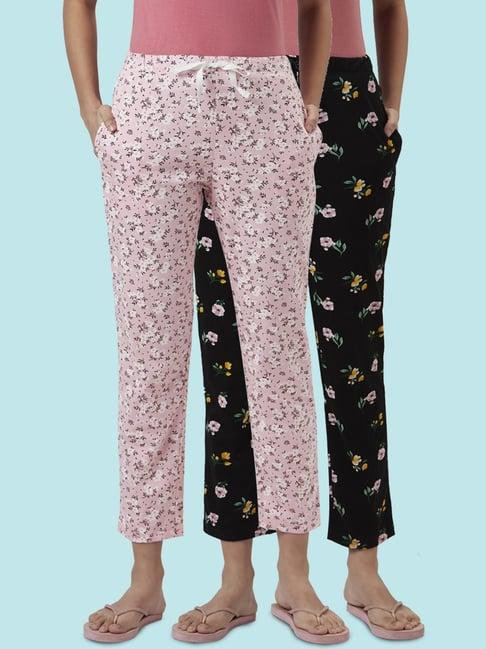 dreamz by pantaloons pink & black cotton printed pyjamas - pack of 2