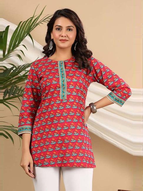 rain and rainbow fuchsia cotton printed straight short kurti