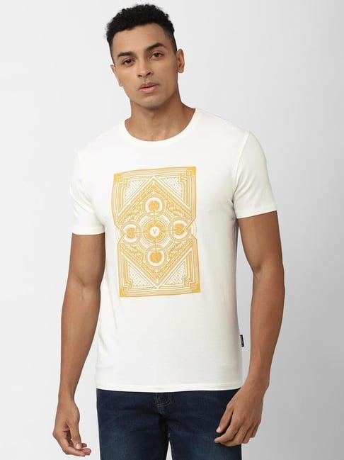 v dot cream slim fit printed t-shirt