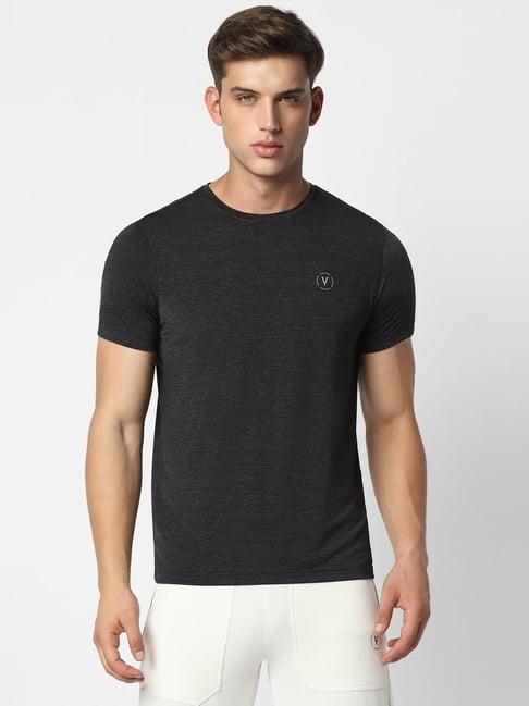 van heusen flex black cotton slim fit texture t-shirt