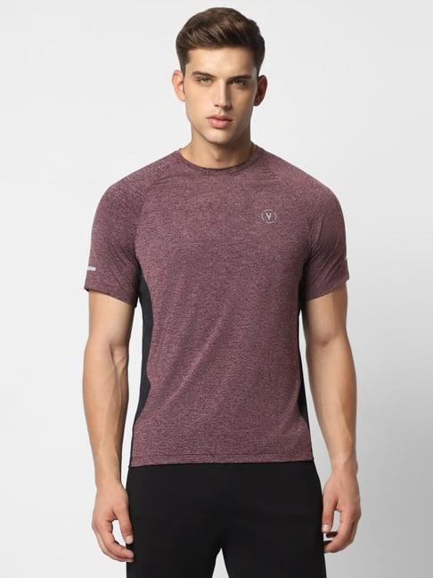 van heusen flex purple cotton slim fit texture t-shirt