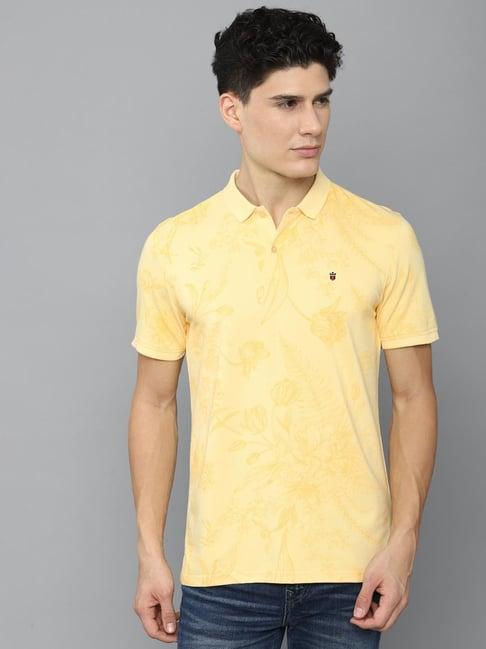 louis philippe sport yellow cotton slim fit printed polo t-shirt