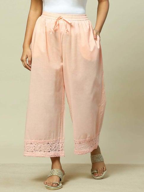 rangriti peach cotton embroidered palazzos