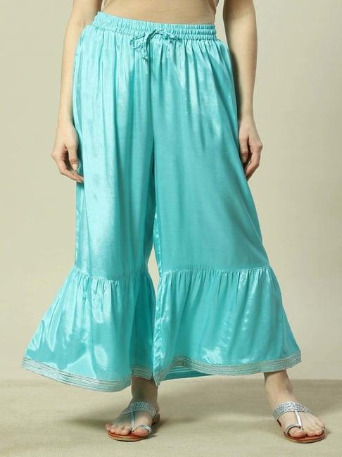 rangriti turquoise regular fit palazzos