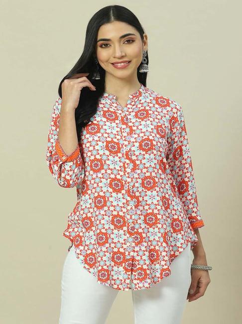 rangriti white & pink printed top