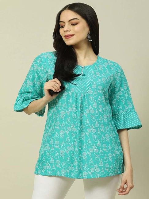 rangriti turquoise printed top