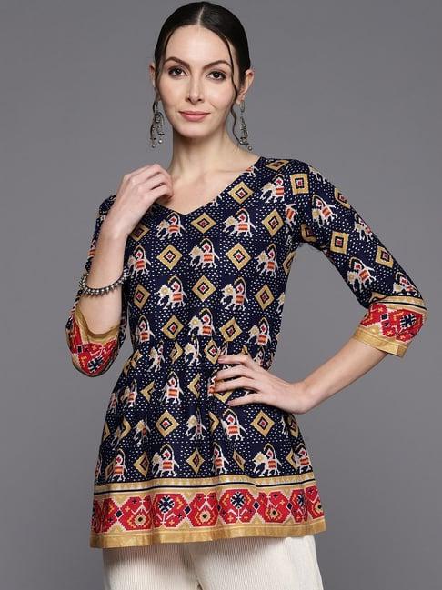 indo era navy printed top