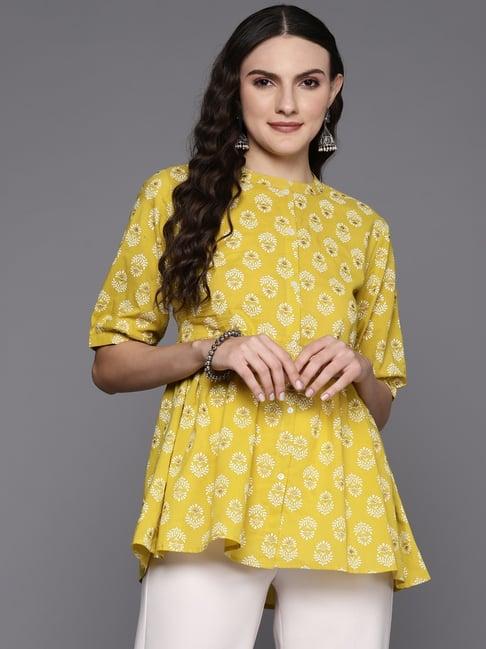 indo era yellow printed top