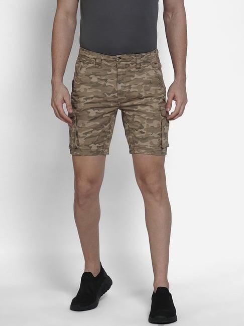 wildcraft beige cotton regular fit printed cargo shorts