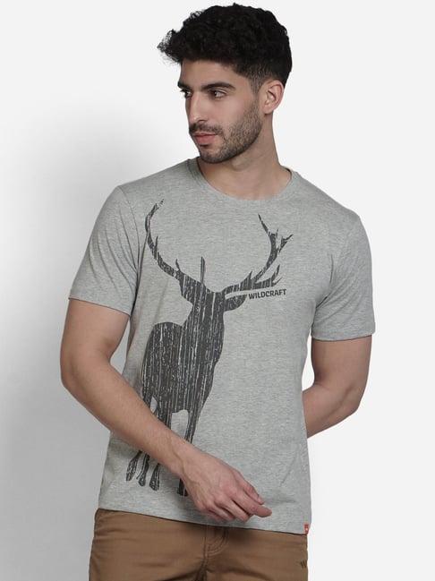 wildcraft grey cotton regular fit printed t-shirt