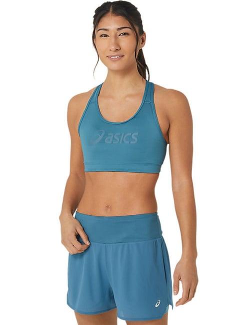 asics padded blue sports bra