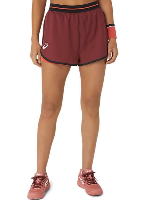 asics match red sports shorts