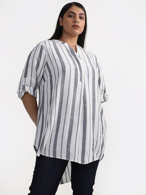 gia curves by westside white and blue striped lenava tunic