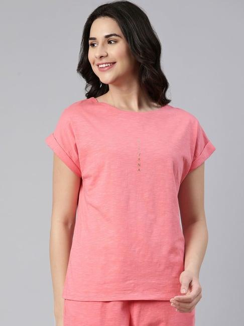 enamor coral cotton graphic print t-shirt