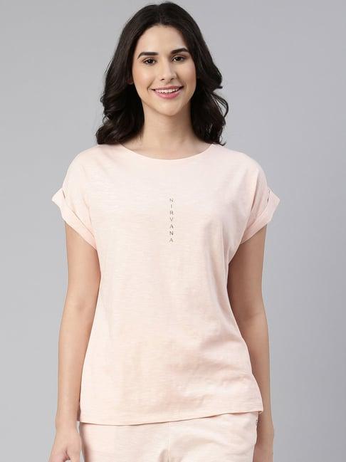 enamor pink cotton graphic print t-shirt