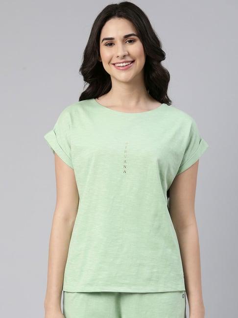 enamor green cotton graphic print t-shirt