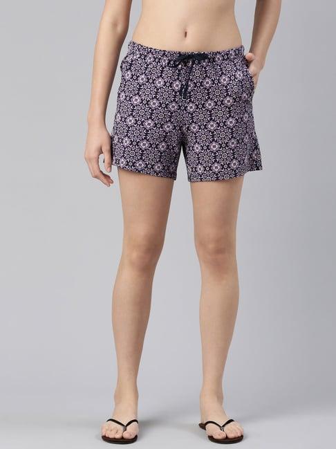 enamor purple cotton printed shorts