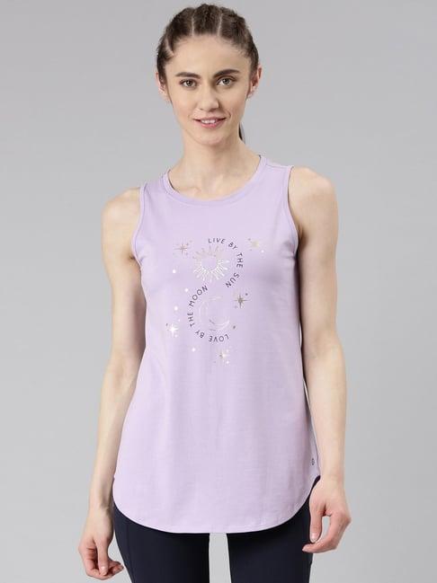 enamor purple cotton graphic print tank top