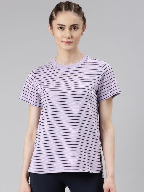 enamor purple cotton striped sports t-shirt