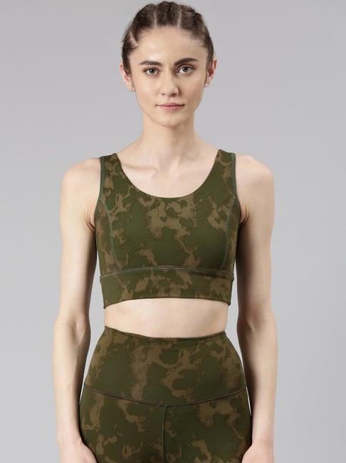 enamor olive green printed sports bra