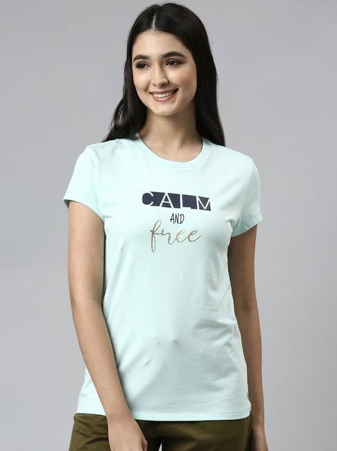 enamor sky blue cotton graphic print t-shirt