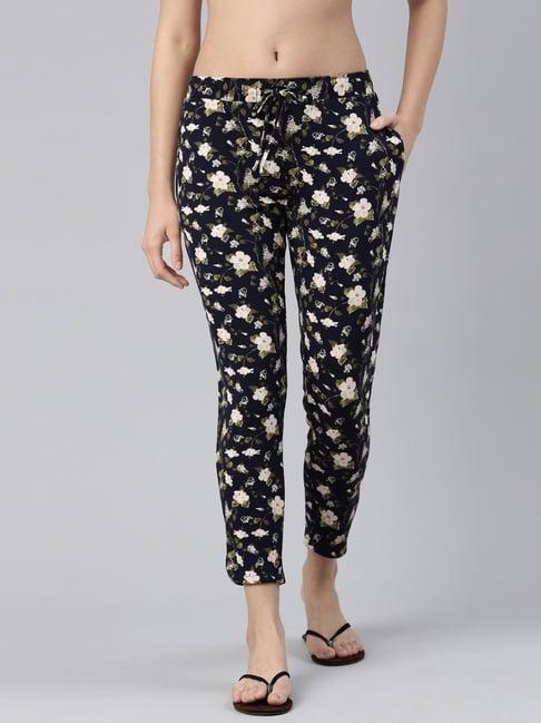 enamor navy & beige printed lounge pants