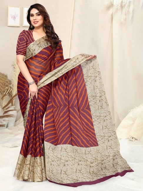 mirchi fashion wine striped saree with unstitched blouse piece