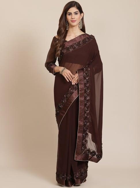 serona fabrics brown embellished saree with unstitched blouse