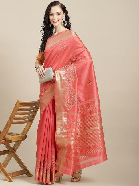 serona fabrics coral cotton silk embroidered saree with unstitched blouse