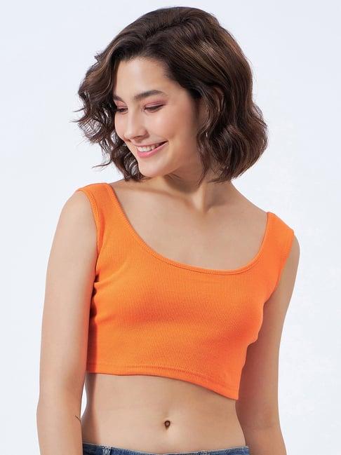 color capital orange cotton slim fit crop top