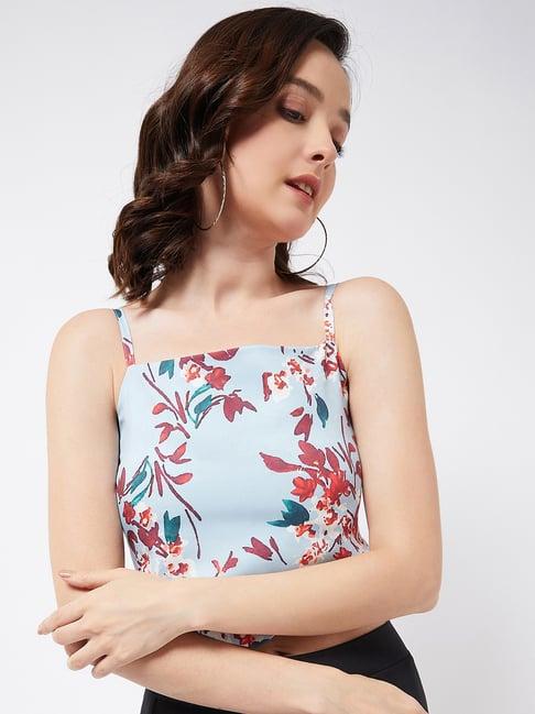 color capital sky blue floral print crop top