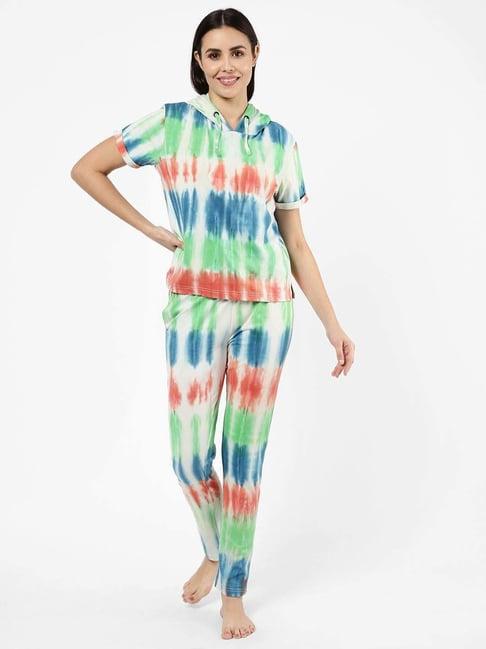 sweet dreams multicolored cotton tie & dye t-shirt pyjama set