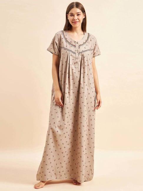 sweet dreams beige cotton printed nighty