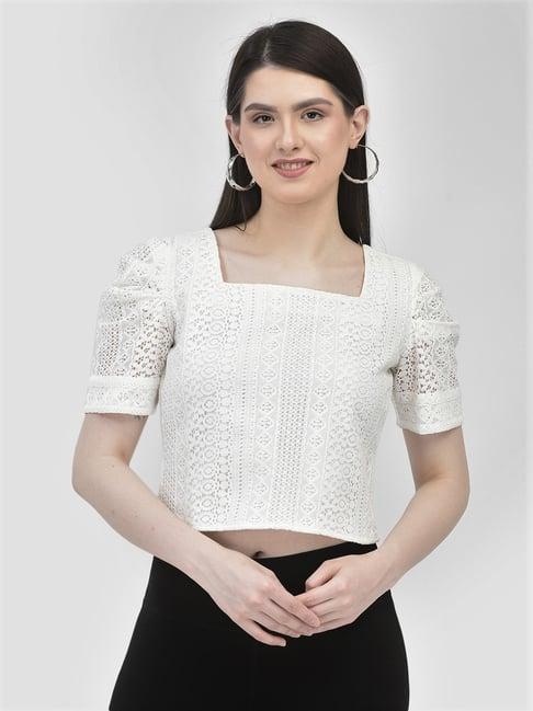 eavan white self design crop top