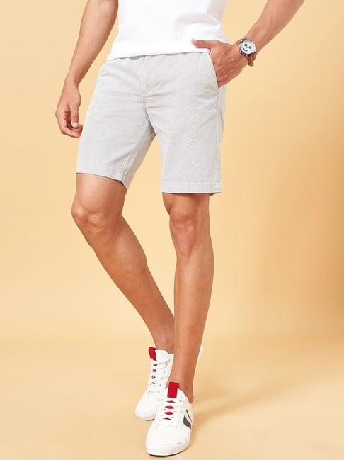 byford by pantaloons white cotton slim fit printed shorts