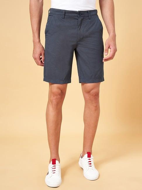 byford by pantaloons navy cotton slim fit printed shorts