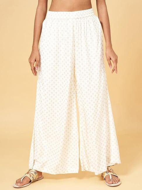 rangmanch by pantaloons off-white printed palazzos