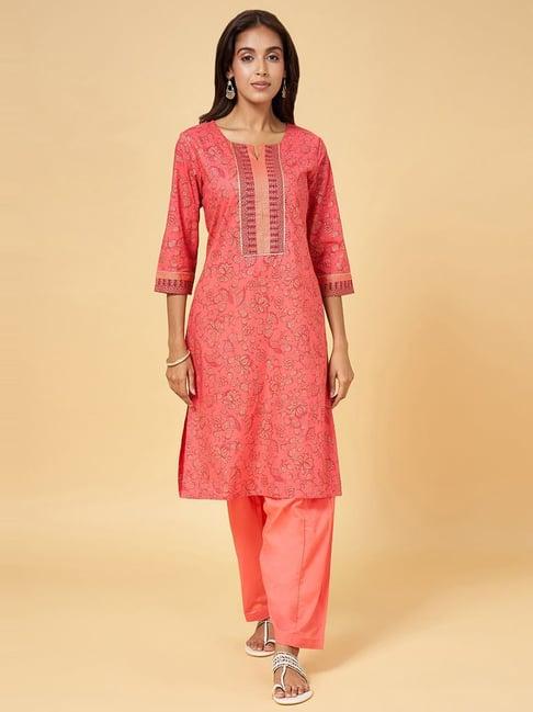 rangmanch by pantaloons coral cotton printed straight kurta