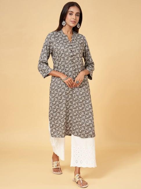 rangmanch by pantaloons grey printed straight kurta