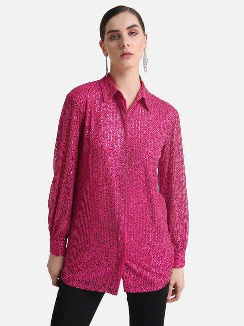 kazo hot pink embellished shirt