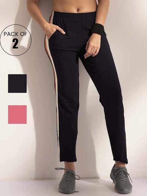 lyra black & pink cotton sports track pants - pack of 2