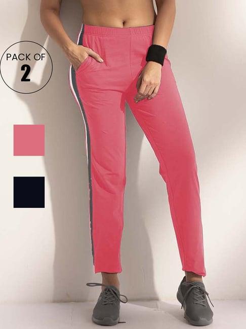 lyra pink & navy cotton sports track pants - pack of 2