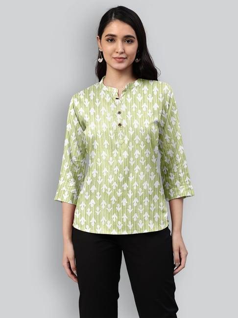 lyra green mandarin collar printed top